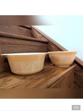 Vintage Pyrex - Woodland Brown Mixing Bowl 402 &  Pyrex 474-B Casserole Dish
